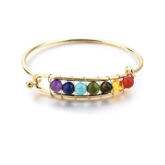 Chakra Bead Cuff Bracelet Energy Healing - Picture 7 of 7